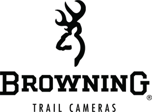 Browning Trail Cameras logo black deer head on a yellow background